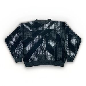 Vintage Permit Cardigan Mens M Knit Acrylic 80s 90s Retro Sweater Black Gray